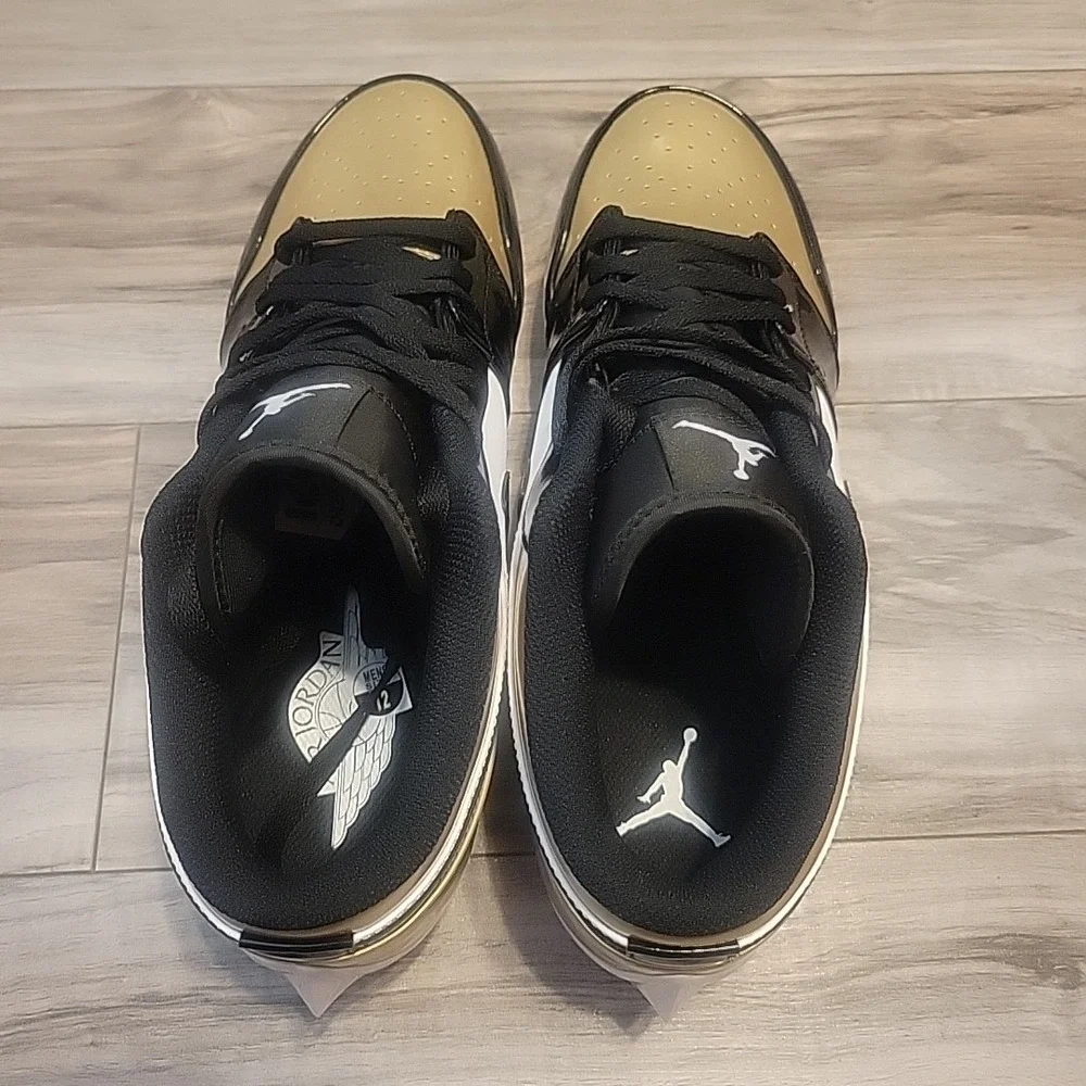 Jordan 1 Low TD  Football Cleats FJ6245-701 Metallic Gold Black White Mens‎ 12